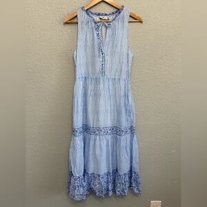 Vineyard Vines Border Print Cotton Midi Dress in Bayside  Blue